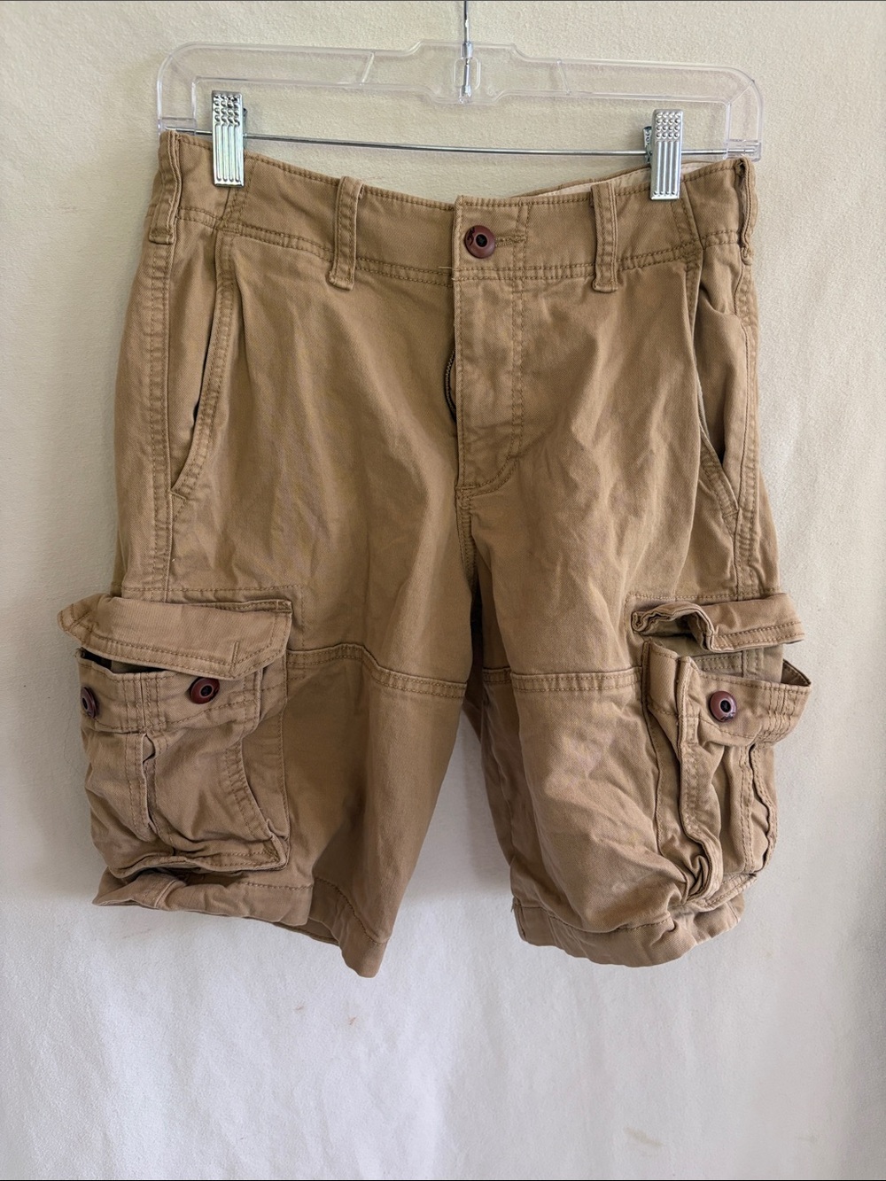Hollister Khaki Tan Cargo Shorts with Buttoned Pockets